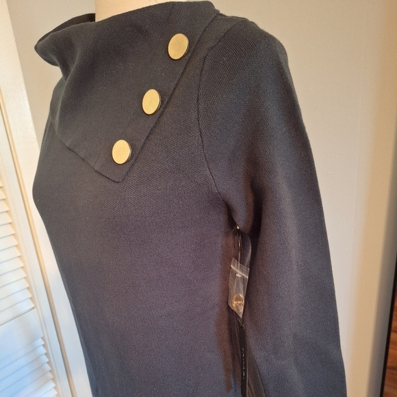Tahari Black Long Sleeve Dress with Gold Buttons Medium NWT *C6 - Picture 3 of 5